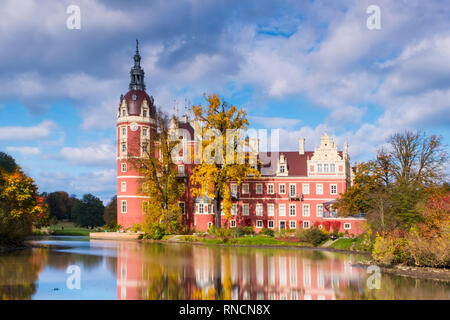 Castle in Bad Muskau with reflection in the Lake Stock Photo