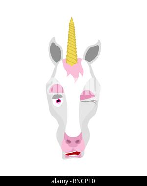 Unicorn winks. Magic horse happy emoji. Fairy Beast Vector illustration Stock Vector