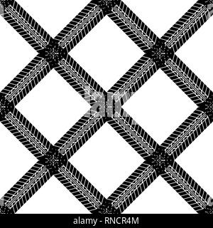 Diagonal seamless tire track background with black pattern Stock Vector