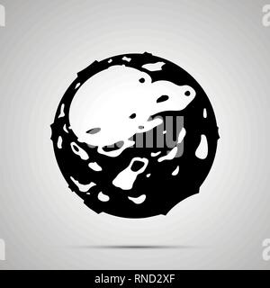 Planet with craters, simple black satellite icon on gray Stock Vector