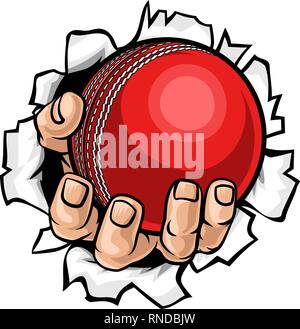 Cricket Ball Hand Tearing Background Stock Vector