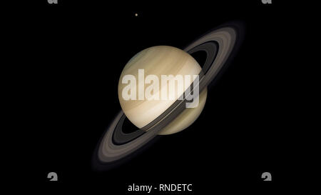 Planet Saturn and Titan Moon. Second largest moon in our solar system. Stock Photo