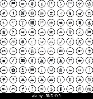 100 asian icons set in simple style Stock Vector