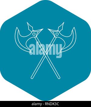 Crossed battle axes icon, outline style Stock Vector
