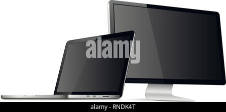 Responsive web design computer display with laptop isolated. Vector illustration. Stock Vector