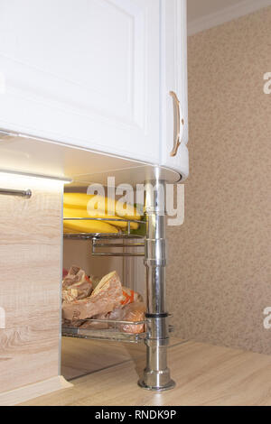 White modern kitchen from solid oak. Modern kitchen. White kitchen. Russia, St. Petersburg, Murino February 10 2019 Stock Photo