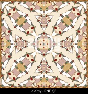 Delicate color pattern in Oriental style. Square ornament for shawls, scarves or pillow. Can be used for printing onto fabric or paper. Vector illustr Stock Vector