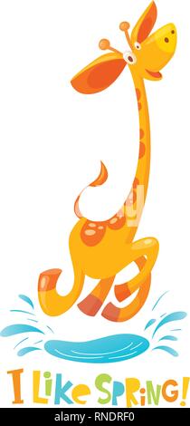 I like spring vector illustration with funny giraffe  Stock Vector