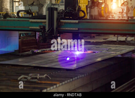 Bench for modern automatic plasma laser cutting of metals, plasma cutting with laser and laser, tool Stock Photo