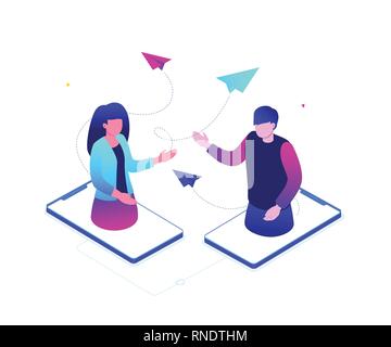 Dating online - modern colorful isometric vector illustration Stock Vector
