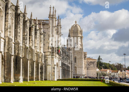 LISBON, PORTUGAL - MARCH 02, 2016: The Hieronymus monastery, a popular place for tourits in Belem in Lisbon, Portugal Stock Photo