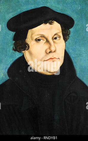 Martin Luther (1483-1546), portrait painting in oil on panel by Lucas Cranach the Elder, 1528 Stock Photo
