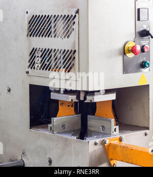 Production of pvc windows, gluing of plastic corners of windows, machine for the production of pvc windows, mechanical Stock Photo