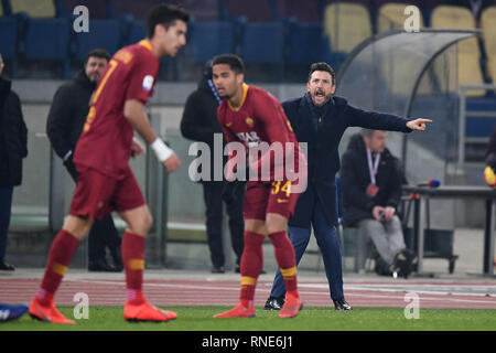 Rome, Italy. 18th Feb, 2019. Foto Alfredo Falcone - LaPresse18/02/2019 Roma ( Italia)Sport CalcioRoma - BolognaCampionato di Calcio Serie A Tim 2018 2019 - Stadio Olimpico di RomaNella foto:di francescoPhoto Alfredo Falcone - LaPresse18/02/2019 Roma (Italy)Sport SoccerRoma - BolognaItalian Football Championship League A Tim 2018 2019 - Olimpico Stadium of RomaIn the pic:di francesco Credit: LaPresse/Alamy Live News Stock Photo