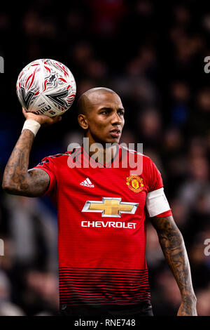 London, UK. 18th Feb, 2019. Ashley Young of Manchester United during the The FA Cup 5th round match between Chelsea and Manchester United at Stamford Bridge, London, England on 18 February 2019. Photo by Adamo Di Loreto.  Editorial use only, license required for commercial use. No use in betting, games or a single club/league/player publications. Credit: UK Sports Pics Ltd/Alamy Live News Stock Photo