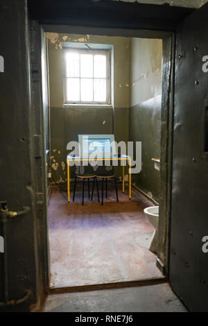 Berlin, Germany. 18th Feb, 2019. View at the opening of an extracurricular place of learning in a cell of the former GDR police prison Keibelstraße in Berlin. The prison stood empty for years, the use had been struggled for a long time. Credit: Jörg Carstensen/dpa/Alamy Live News Stock Photo