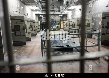 Berlin, Germany. 18th Feb, 2019. View at the opening of an extracurricular place of learning into the interior of the former GDR police prison Keibelstraße in Berlin. The prison stood empty for years, the use had been struggled for a long time. Credit: Jörg Carstensen/dpa/Alamy Live News Stock Photo