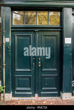 Amsterdam, The Netherlands. 9th Oct, 2005. Front door of The Anne Frank House on the Prinsengracht canal in central Amsterdam, The Netherlands. It is dedicated to the famous Jewish wartime diarist Anne Frank and is a well visited tourist attraction. Credit: Arnold Drapkin/ZUMA Wire/Alamy Live News Stock Photo