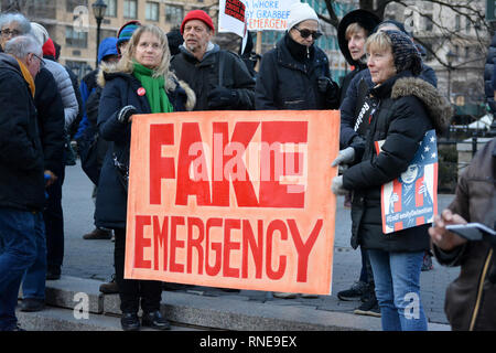 Manhattan, New York City, USA. 18th Feb 2019. People protesting President Trump's National Emergency in Union Square, Manhattan. Credit: Christopher Penler/Alamy Live News Stock Photo