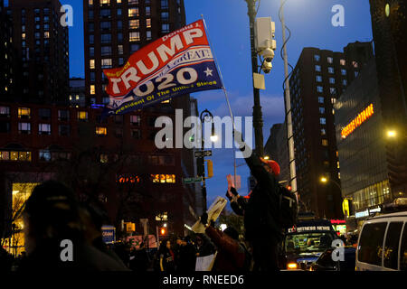 New York, NY, USA. 18th Feb, 2019. New Yorkers and others alike protest against the actions of the 45th President who has called a national emergency to build the border wall on the southern border of the United States effectively usurping the powers of Congress on homeland security. Protests were held at Union Square on February 18, 2019 in New York City. Credit: Mpi43/Media Punch/Alamy Live News Stock Photo