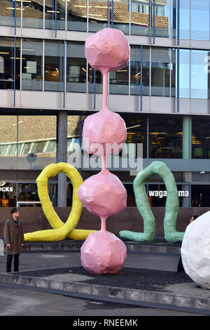 London, UK. 19th Feb, 2019. Alpha, Omega, Dorit, Kugel, by Franz West at Tate Modern, a major exhibition of the work of Franz West, the most extensive selection of West's abstract sculptures and furniture ever shown and the first posthumous retrospective the artist’s work ever staged in the UK. Credit: Nils Jorgensen/Alamy Live News Stock Photo