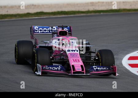 Barcelona, Spain 19th February 2019.  Lance Stroll of Canada driving the (18) Racing Point RP19 Mercedes on track during day two of F1 Winter Testing Credit: Marco Canoniero/Alamy Live News Stock Photo