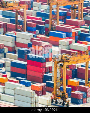 Aerial view of colorful freight containers in cargo shipping port of Singapore Stock Photo