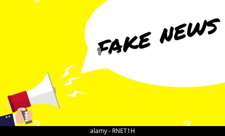Male hand holding megaphone with Fake News speech. Vector Illustration ...
