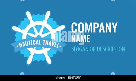 Vector badge with ship steering wheel isolated on white background Stock Vector
