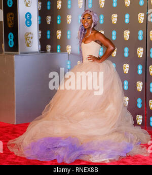 Cynthia Erivo poses on the red carpet at the British Academy Film Awards on Sunday 10 February 2019 at Royal Albert Hall, London. . Picture by Julie Edwards. Stock Photo