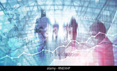 Business abstract background double exposure graph, chart and diagram. World wide map and. Global business and financial trading concept Stock Photo