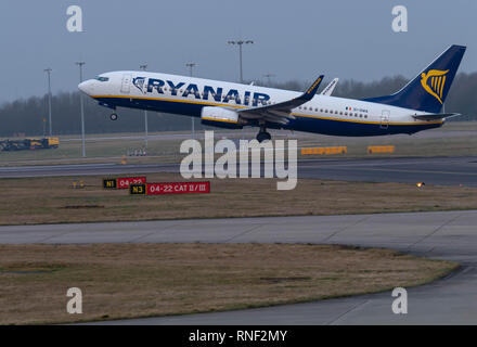 Stansted Airport commercial aircraft Ryanair EL-DWA Boeing 737 Takesoff Stock Photo