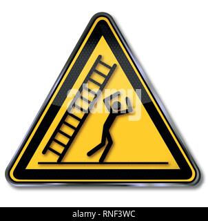 Caution falling ladder and unhappiness Stock Vector