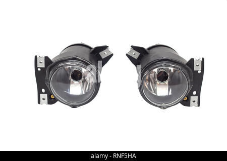 pair of car fog lights on a white background, isolate, anti-fog headlight, close-up Stock Photo