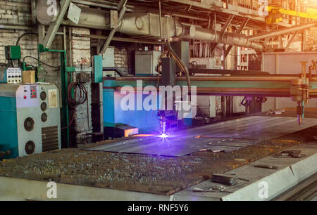 Machine for modern automatic plasma laser cutting of metals, plasma cutting with laser and laser, iron Stock Photo