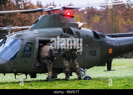 Helicopters transport special forces during the Black Blades exercise in Belgium in 2016. Stock Photo