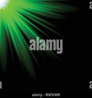 flare of green light rays element. Vector illustration with shining effect for design. Stock Vector