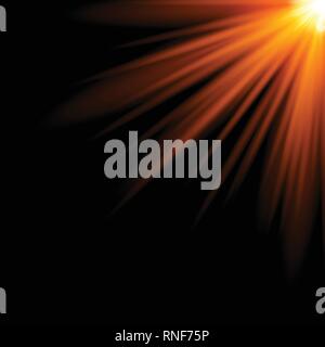 flare of orange light rays element. Vector illustration with shining effect for design. Stock Vector