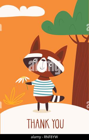 Vector card with a raccoon and Thank you Stock Vector