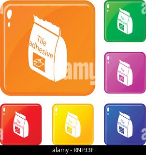 Tile adhesive icons set vector color Stock Vector