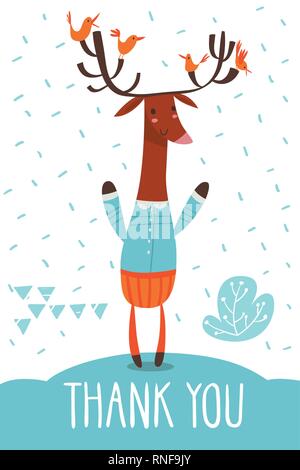 Cute vector thank you card with wild animals Stock Vector