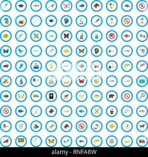 100 animal examination icons set, flat style Stock Vector