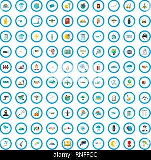 100 airlines icons set, flat style Stock Vector