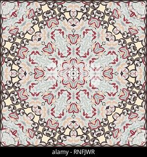 Delicate color pattern in Oriental style. Square ornament for shawls, scarves or pillow. Can be used for printing onto fabric or paper. Vector illustr Stock Vector