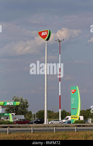 Budapest, Hungary - July 12, 2015: Sign Pole Mol Petrol Station Near Budapest, Hungary. Stock Photo