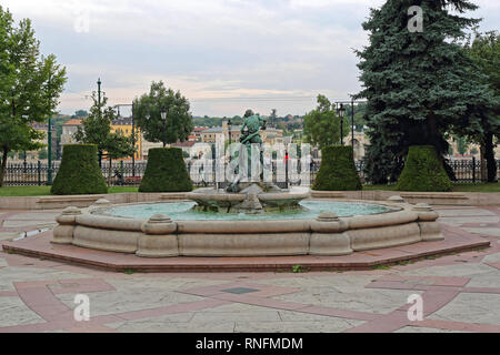Budapest, Hungary - July 13, 2015: Fountain With Sculpture at Vigado Park in Budapest, Hungary. Stock Photo