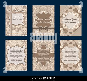 Set of vintage greeting cards with ethnic ornament. Can be used for Save The Date, baby shower, day of Mothers or Valentines and invitations. Stock Vector