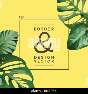 A simple and elegant floral frame design with a yellow background. Vector illustration. Stock Vector