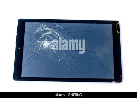 Broken Smart Phone Tablet Mobile Device on White Background Stock Photo