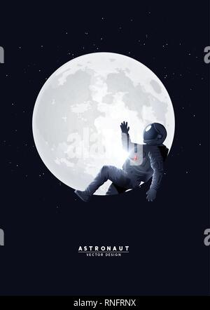 A spaceman astronaut relaxing on the moon. Vector illustration. Stock Vector